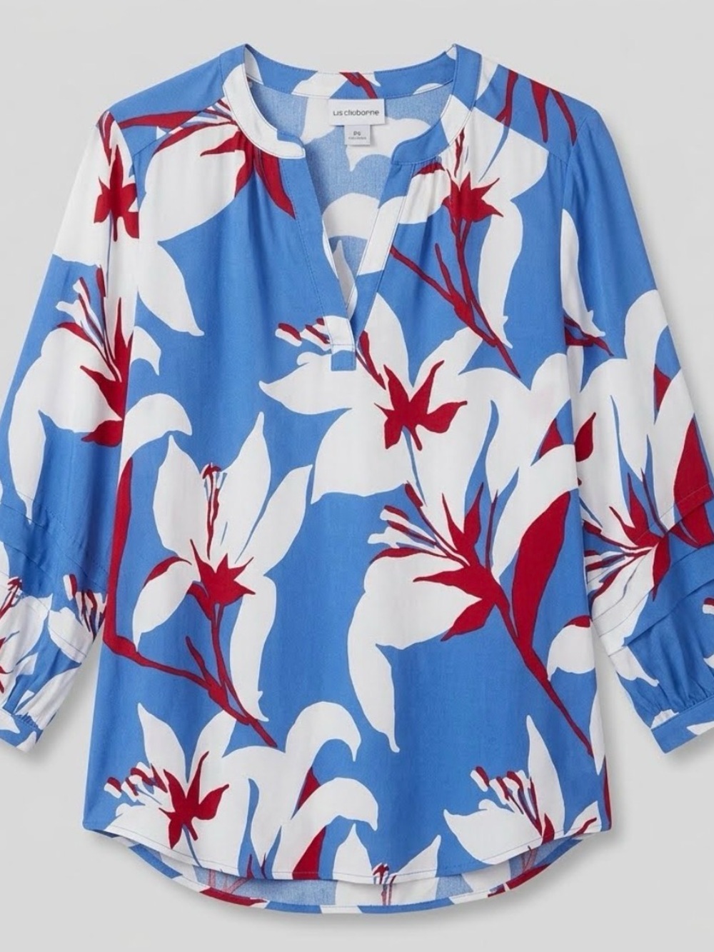 Liz Claiborne Blue Floral V-Neck Blouse - Size PS 0165